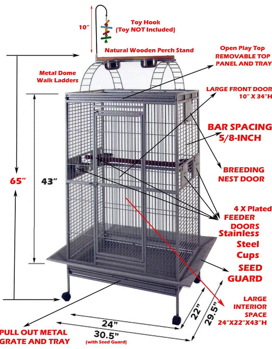Large Double Ladders Open Play Top Wrought Iron Bird Cage Parrot Parakeet Finch Macaw Cockatoo  Includes Seed Guard and Toy Hook