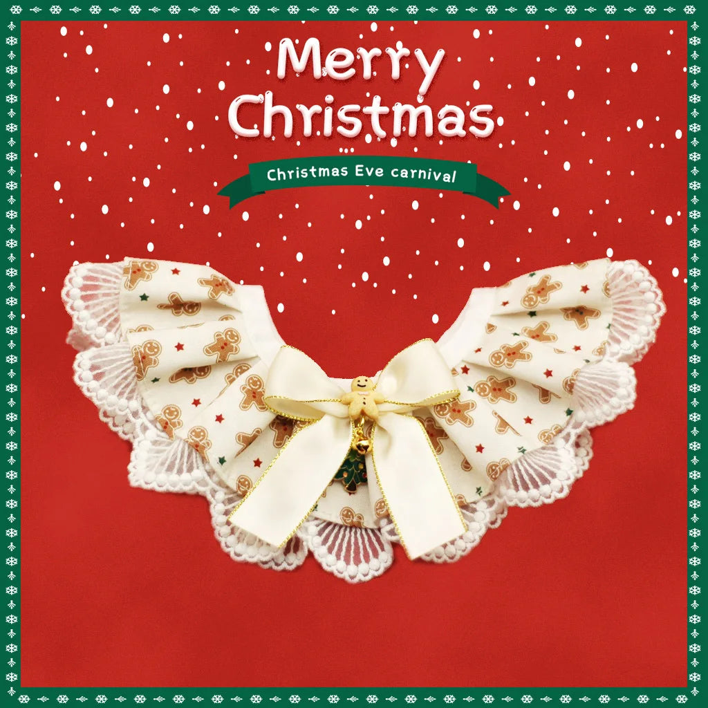 New Cat Necklace for Dog Christmas Water Towel Lace Water Towel Collar Adjustable Scarf Christmas Gift Photo Prop