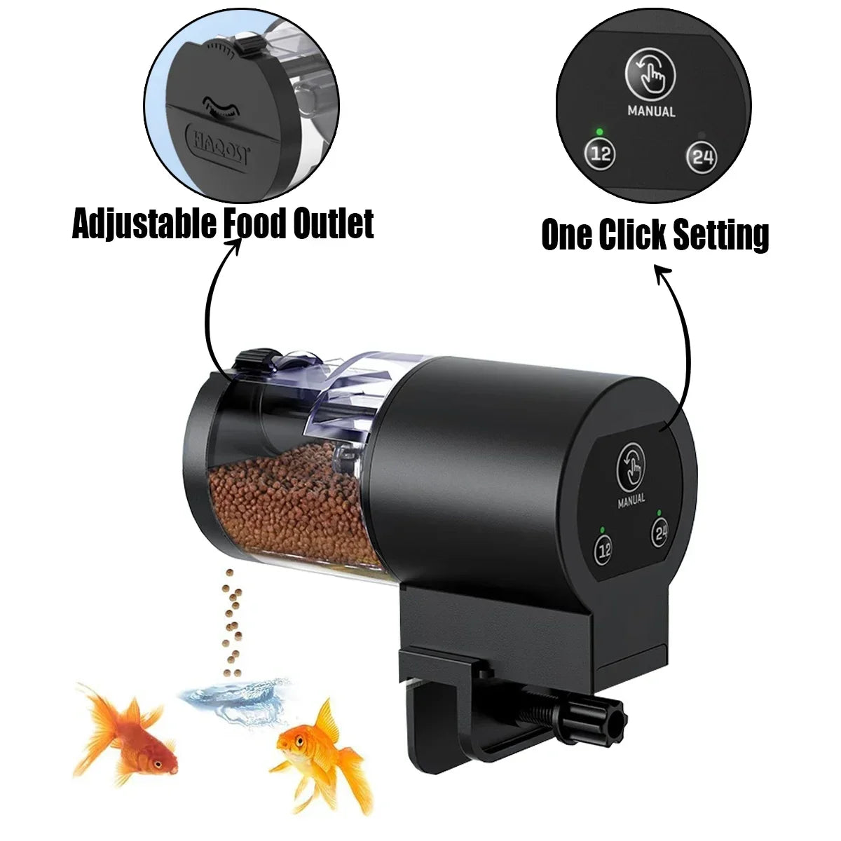 Automatic Fish Feeder for Aquariums,100ml Capacity Auto Fish Feeders Easy to Set Up with Battery