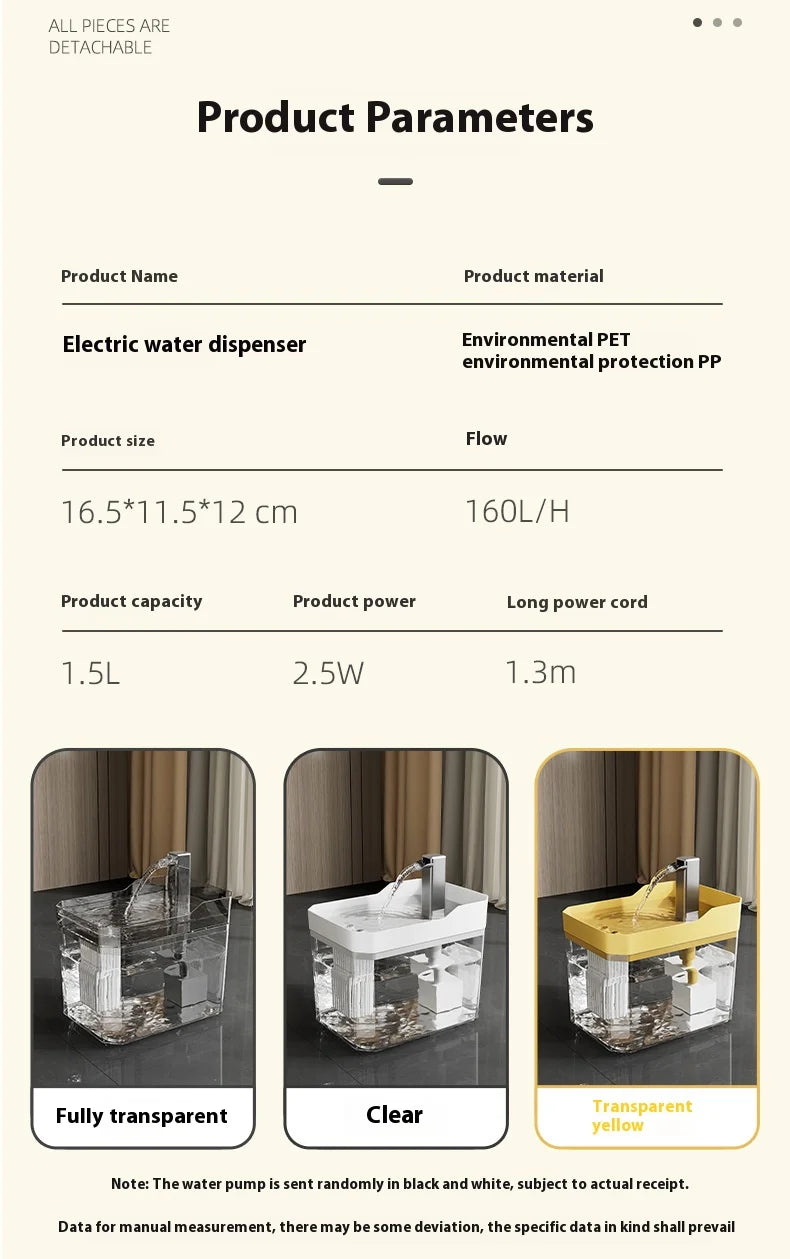 Cat Water Fountain Auto Filter Transparent  Drinker USB Anti-Dry Burning Recirculate Filtering Water Dispenser with Pump
