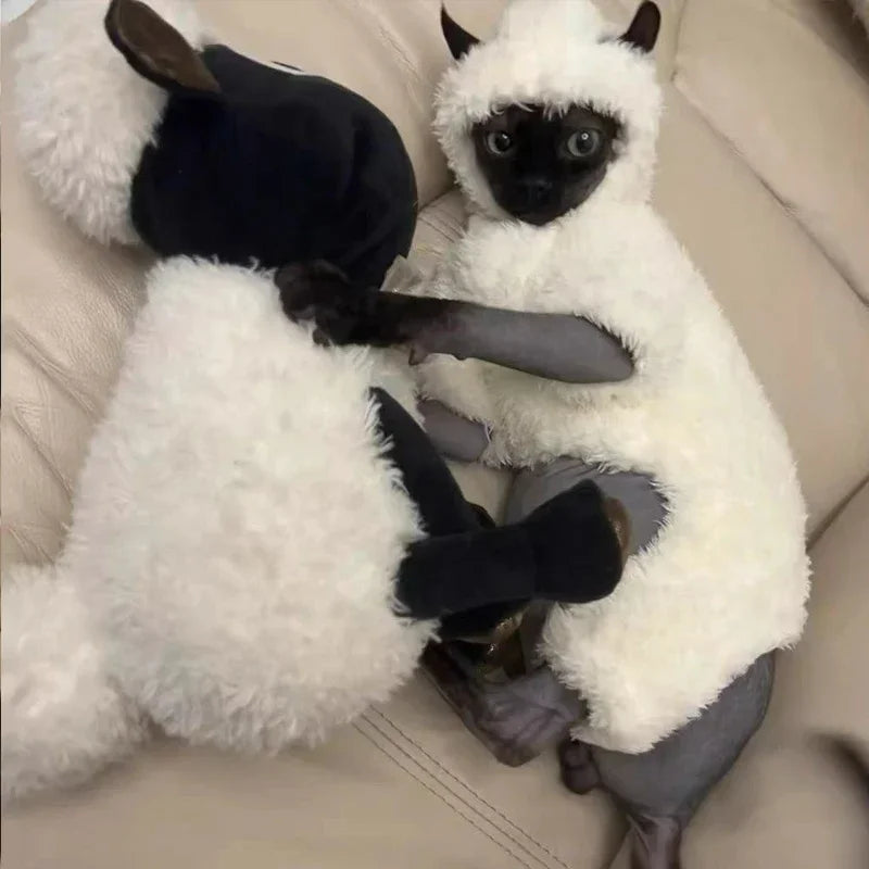 Winter Sphynx Cat Clothes Thickened Warm Four-legged Pullover Cat Coat Lamb Double-sided Velvet Pet Pajamas for Devon Rex and Small Dogs