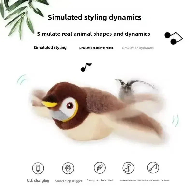 Hot Cat Interactive Toys Catnip Electric Bird (with Catnip) Dog Cats Touch-Activated Squeaky Plush Toy Pet USB Rechargeable