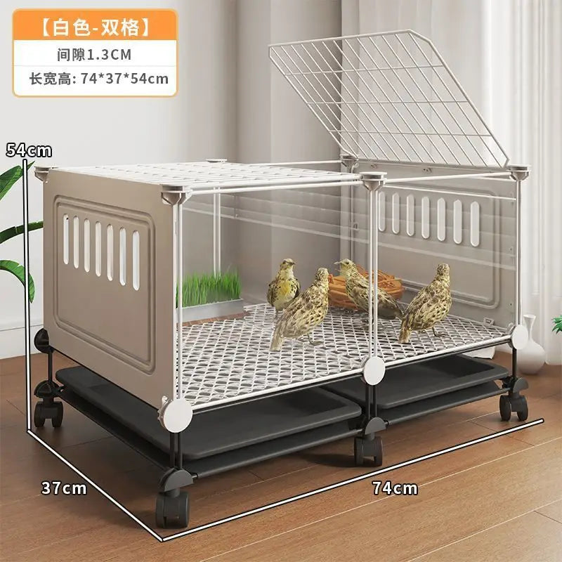 Premium Quail Cage with Pulley Droppings Tray - Indoor Large Chicken Coop Protecting Chicks Feet Mesh Predator Proof Secure Run