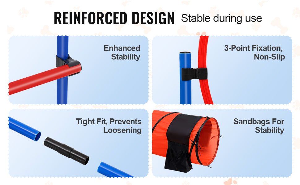 VEVOR Dog Agility Training Equipment 5 PCS Set Upgrade with Adjustable Hurdles Extended Tunnel Puppy Obstacle Course Kit with Bag