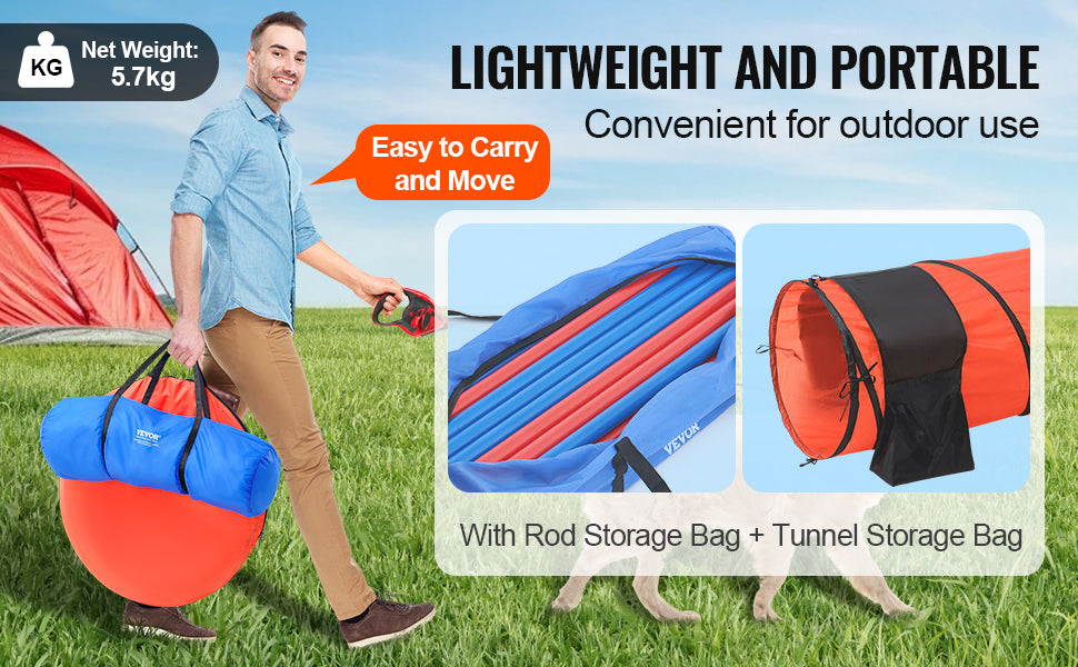 VEVOR Dog Agility Training Equipment 5 PCS Set Upgrade with Adjustable Hurdles Extended Tunnel Puppy Obstacle Course Kit with Bag