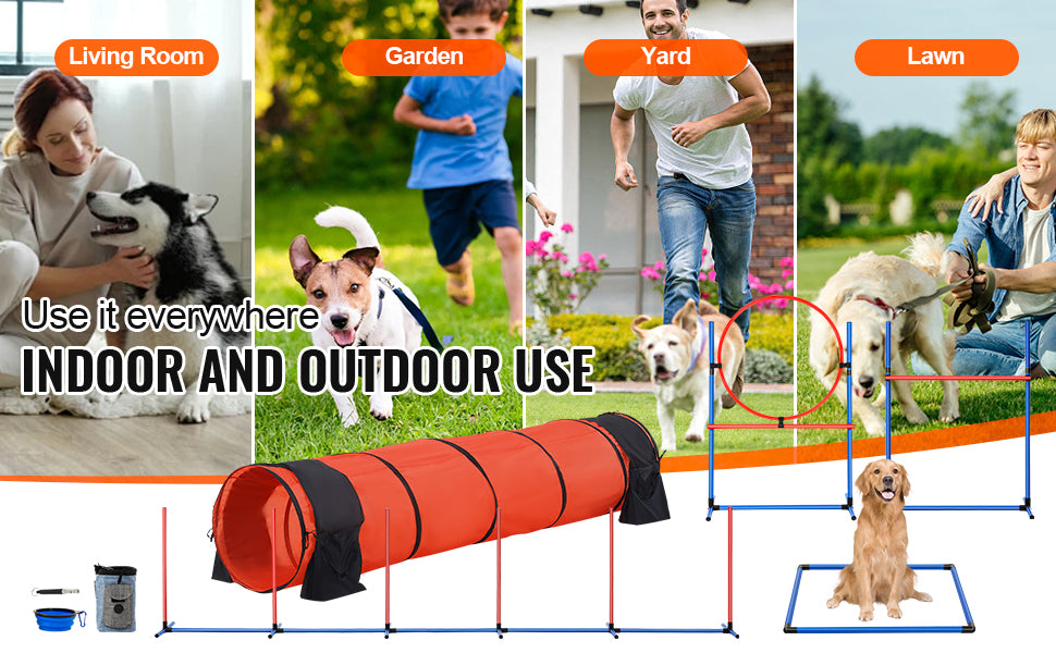 VEVOR Dog Agility Training Equipment 5 PCS Set Upgrade with Adjustable Hurdles Extended Tunnel Puppy Obstacle Course Kit with Bag