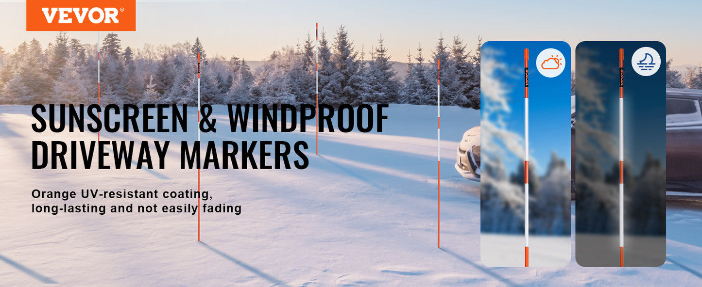 VEVOR Driveway Markers Orange Fiberglass Reflective Poles Easy Visibility Snow Stakes Safety Stand Poles for Parking Lots Walkway