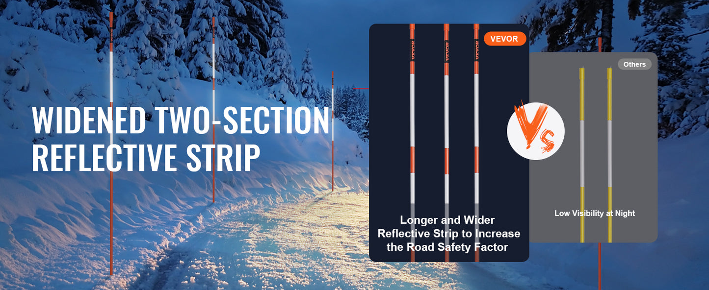 VEVOR Driveway Markers Orange Fiberglass Reflective Poles Easy Visibility Snow Stakes Safety Stand Poles for Parking Lots Walkway