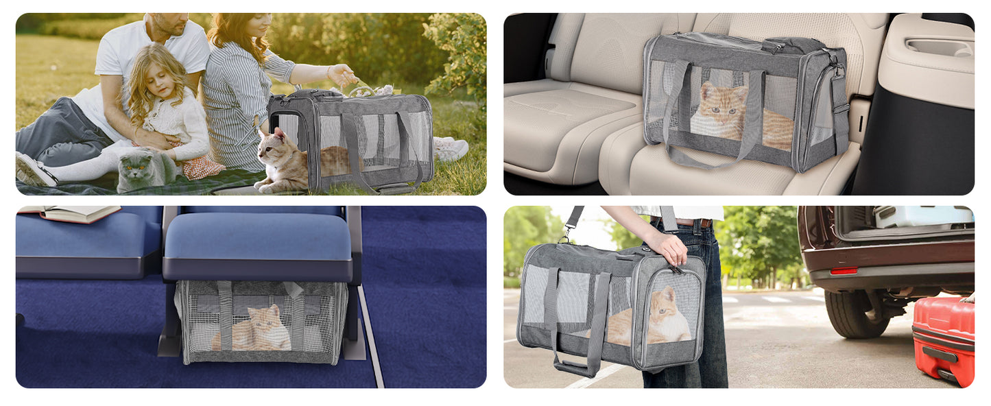 Dog Carrier, Cat Carrier Airline Approved Soft Pet Carrier with Breathable Honeycomb Board, Removable Support Board for Car,