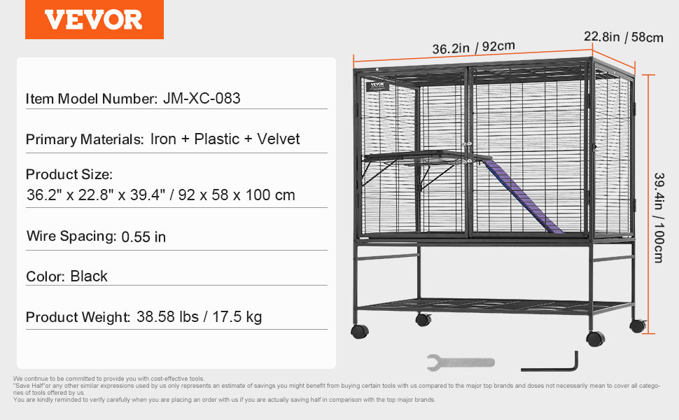 VEVOR 64.6" Rolling Metal Ferret Cage Large 4-Tier Critter Nation Cage Small Animal Cage for Pet Rats Hamster Guinea Pig Chinchilla