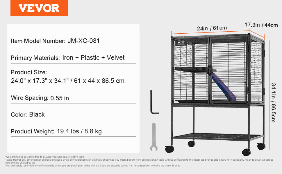 VEVOR 64.6" Rolling Metal Ferret Cage Large 4-Tier Critter Nation Cage Small Animal Cage for Pet Rats Hamster Guinea Pig Chinchilla