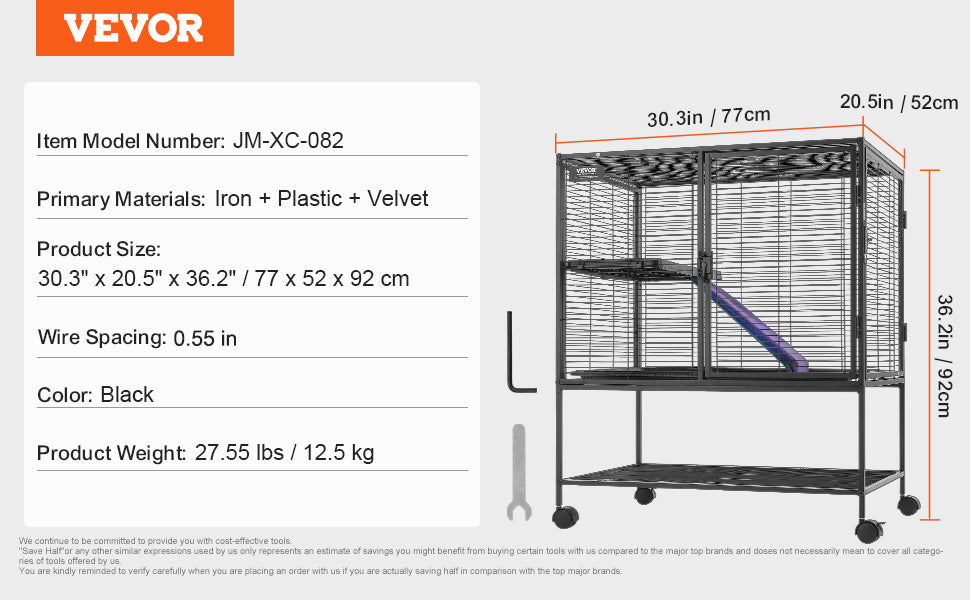 VEVOR 64.6" Rolling Metal Ferret Cage Large 4-Tier Critter Nation Cage Small Animal Cage for Pet Rats Hamster Guinea Pig Chinchilla