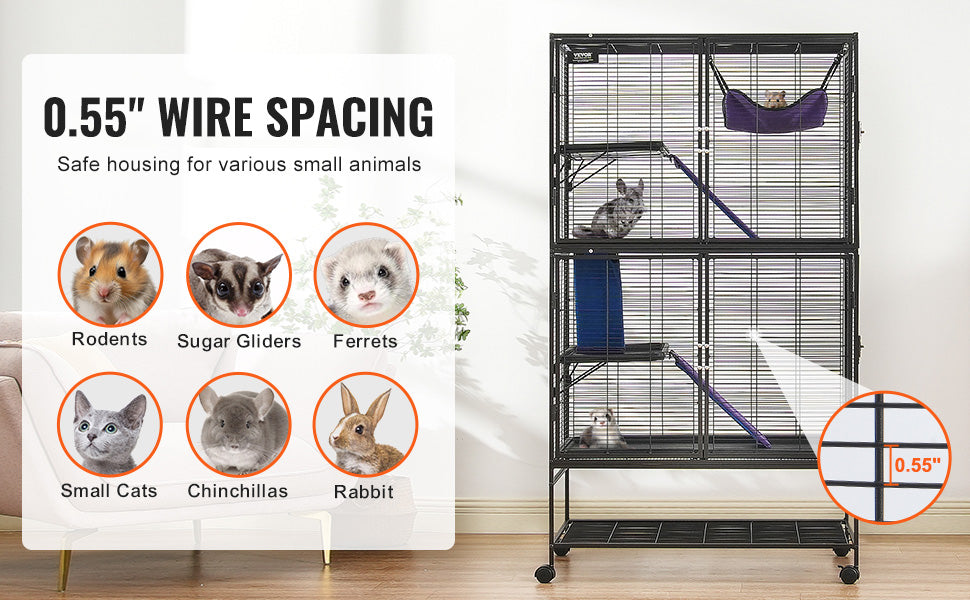 VEVOR 64.6" Rolling Metal Ferret Cage Large 4-Tier Critter Nation Cage Small Animal Cage for Pet Rats Hamster Guinea Pig Chinchilla