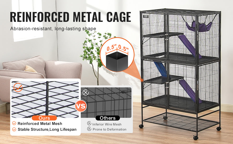 VEVOR 64.6" Rolling Metal Ferret Cage Large 4-Tier Critter Nation Cage Small Animal Cage for Pet Rats Hamster Guinea Pig Chinchilla