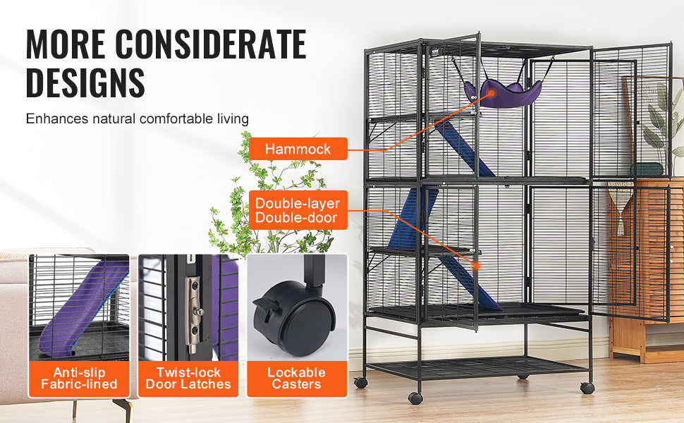 VEVOR 64.6" Rolling Metal Ferret Cage Large 4-Tier Critter Nation Cage Small Animal Cage for Pet Rats Hamster Guinea Pig Chinchilla