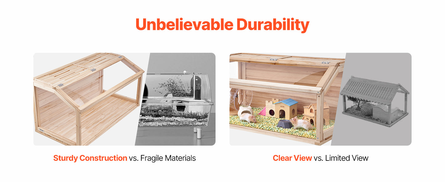 VEVOR Wooden Hamster Cage 270° Viewing Hamster Habitat Hamster Cages with Openable Top Ventilated Animal Cage for Gerbils Mice