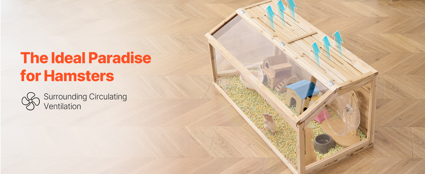 VEVOR Wooden Hamster Cage 270° Viewing Hamster Habitat Hamster Cages with Openable Top Ventilated Animal Cage for Gerbils Mice
