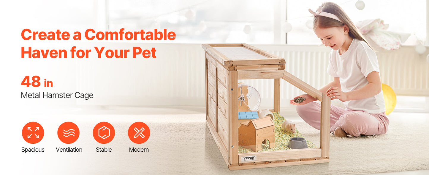 VEVOR Wooden Hamster Cage 270° Viewing Hamster Habitat Hamster Cages with Openable Top Ventilated Animal Cage for Gerbils Mice