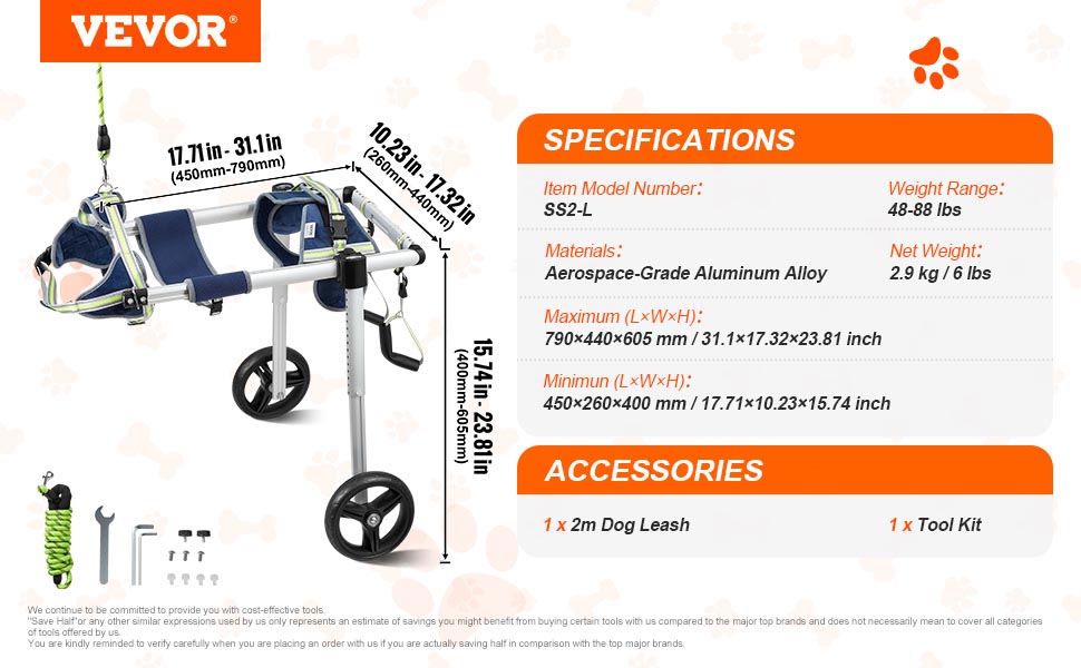 2 Wheels Dog Wheelchair for Back Legs Pet Wheelchair Dog Cart/Wheelchair for Injured Disabled Paralysis Hind Limb Weak Pet