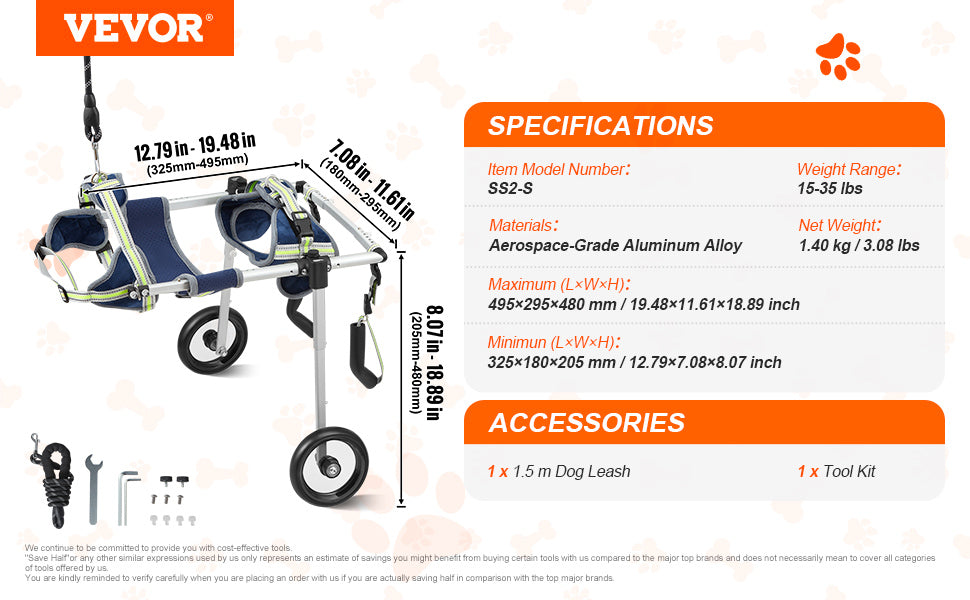 2 Wheels Dog Wheelchair for Back Legs Pet Wheelchair Dog Cart/Wheelchair for Injured Disabled Paralysis Hind Limb Weak Pet