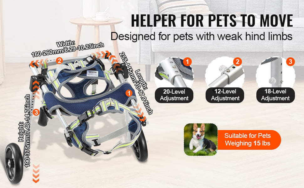2 Wheels Dog Wheelchair for Back Legs Pet Wheelchair Dog Cart/Wheelchair for Injured Disabled Paralysis Hind Limb Weak Pet