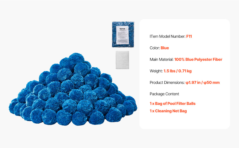 Pool Filter Balls 1.5 lbs-4.6 lbs Reusable Blue / White Polyester Fiber Filter Media with Wash Bag, for Pool Aquarium Tank