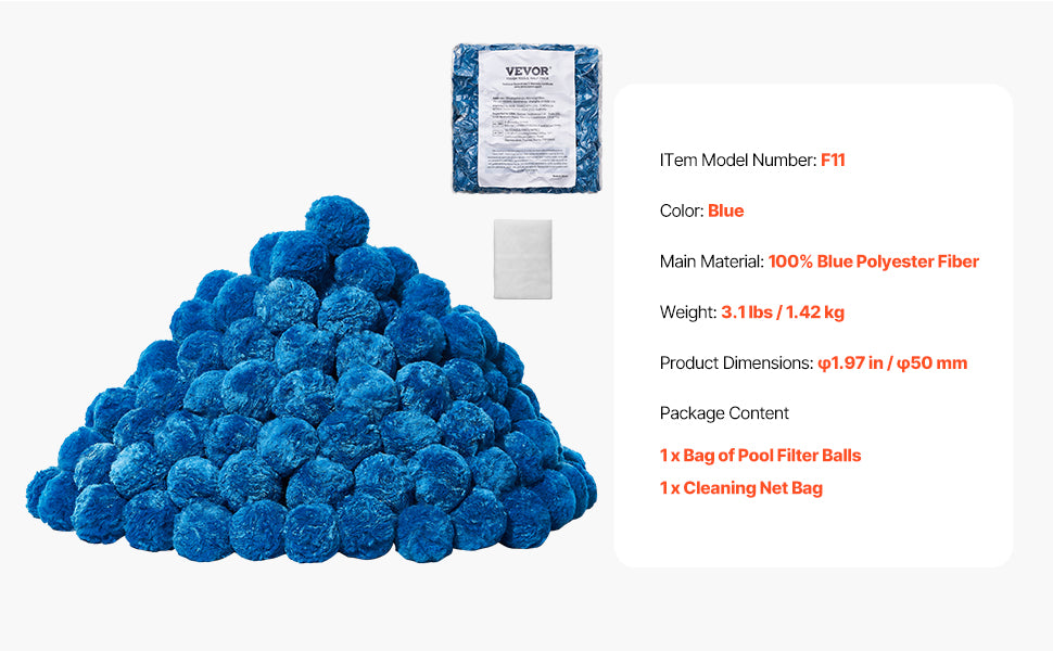 Pool Filter Balls 1.5 lbs-4.6 lbs Reusable Blue / White Polyester Fiber Filter Media with Wash Bag, for Pool Aquarium Tank