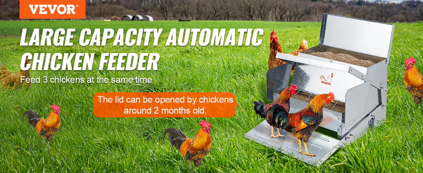 VEVOR Automatic Chicken Feeder 25 lbs Capacity Feeds 10 Chickens up to 11 Days Galvanized Steel Poultry Feeder
