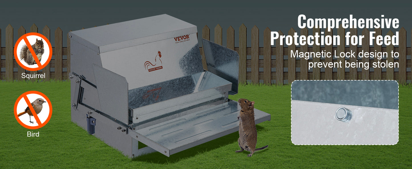 VEVOR Automatic Chicken Feeder 25 lbs Capacity Feeds 10 Chickens up to 11 Days Galvanized Steel Poultry Feeder