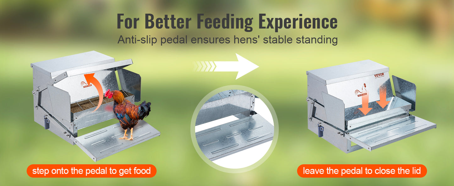 VEVOR Automatic Chicken Feeder 25 lbs Capacity Feeds 10 Chickens up to 11 Days Galvanized Steel Poultry Feeder