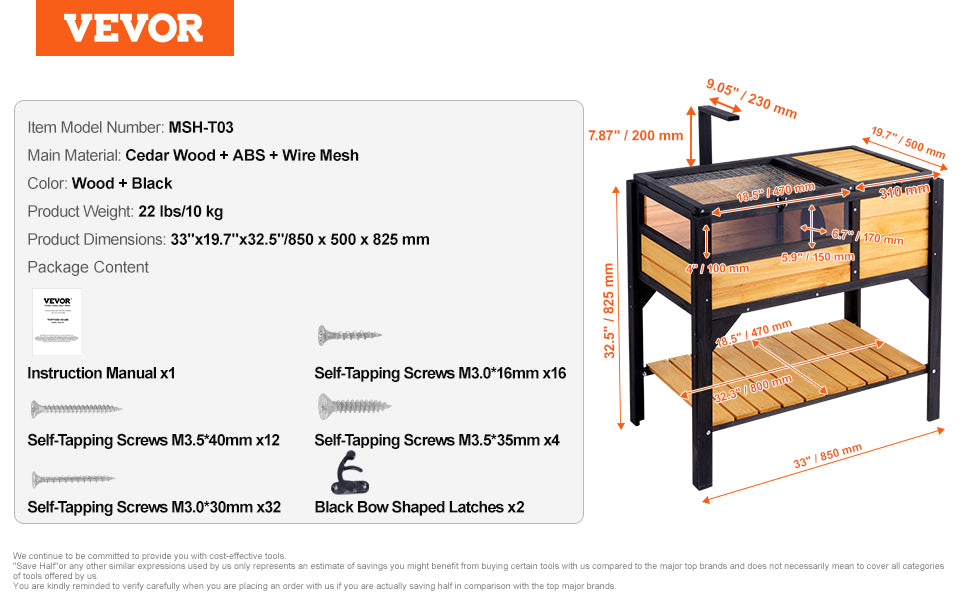 VEVOR 3-Room Tortoise House Tortoise Habitat Wooden Enclosure Indoor & Outdoor Openable Roof Large Reptile Cage 44" x 25.6"x 24"